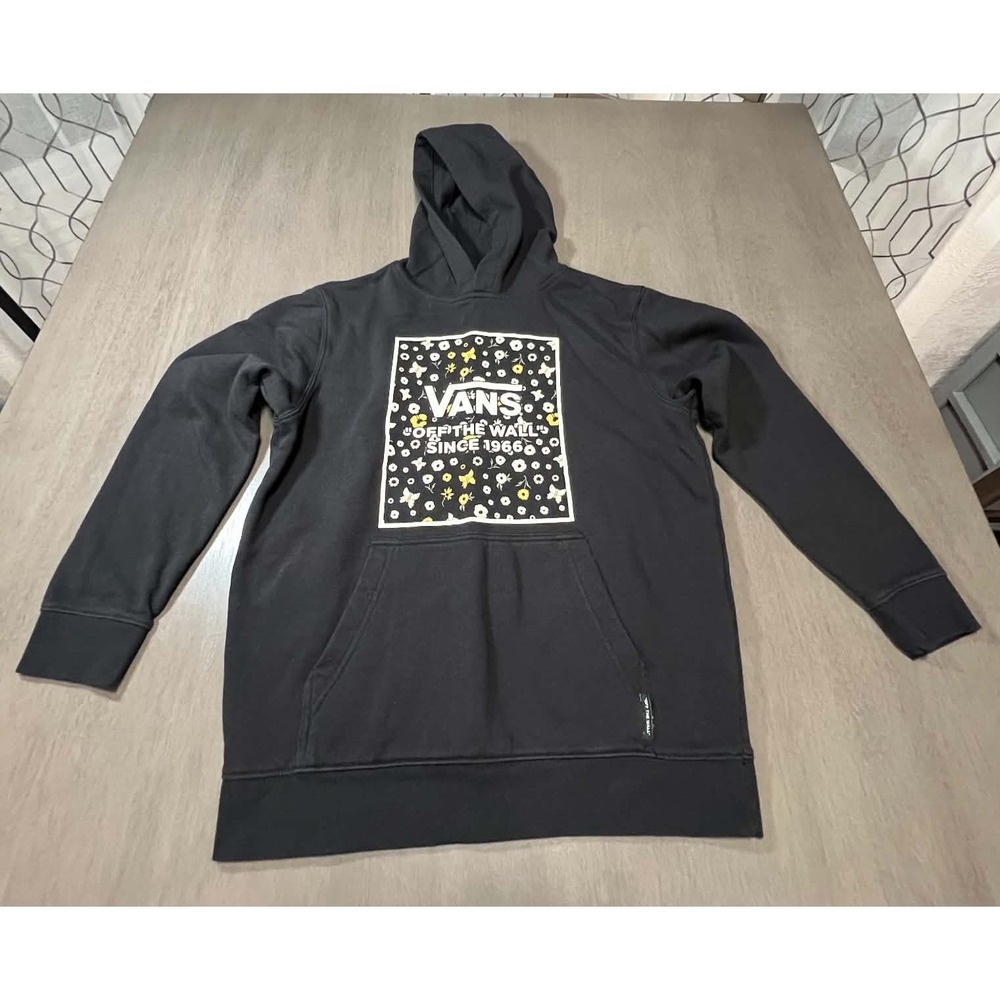 Vans Off The Wall Floral Butterfly Graphic Pullover Hoodie Black Mens Medium